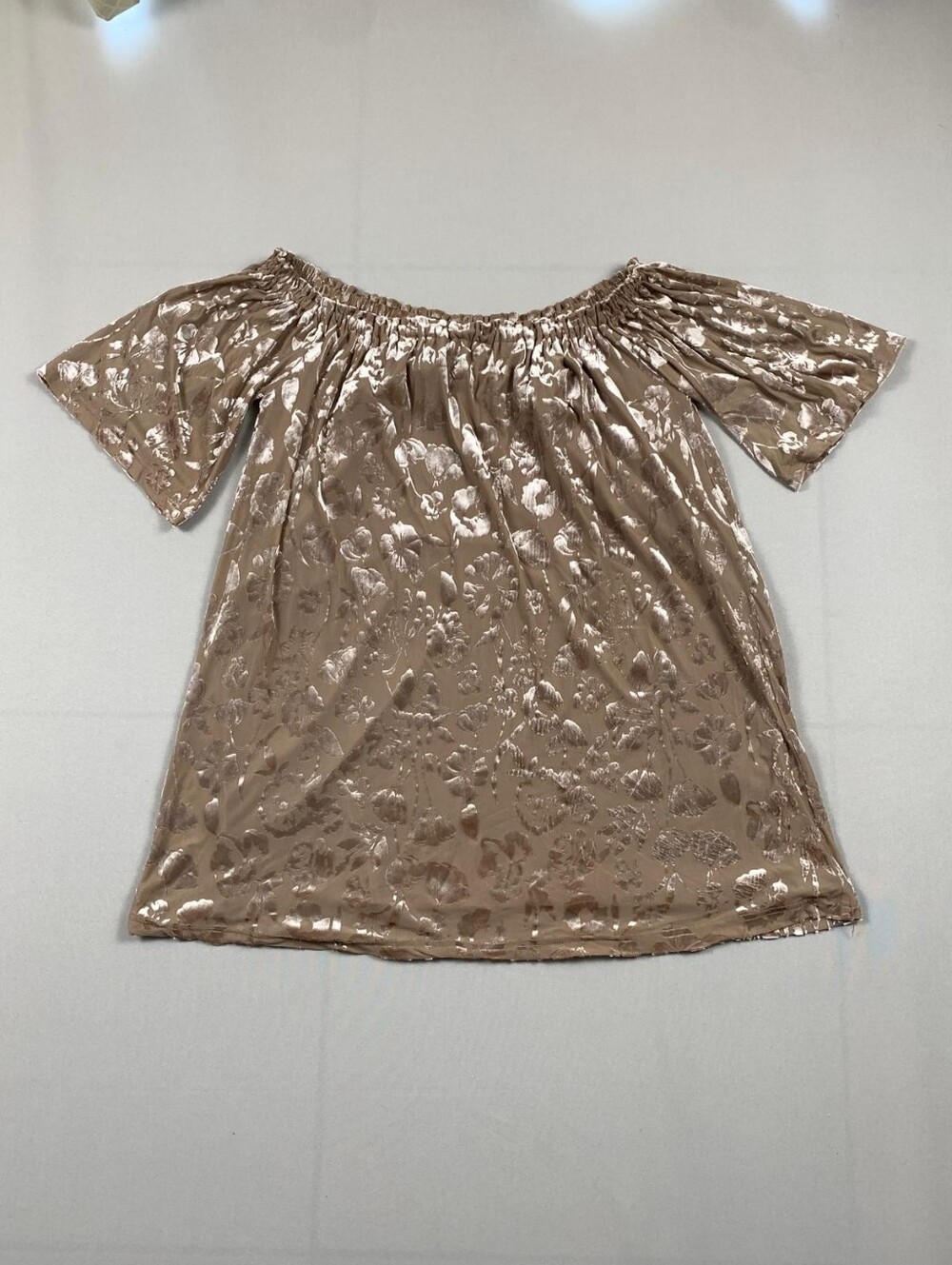 Forever 21 Women’s Small Off Shoulder Floral Velvet Burnout Mini Dress Taupe